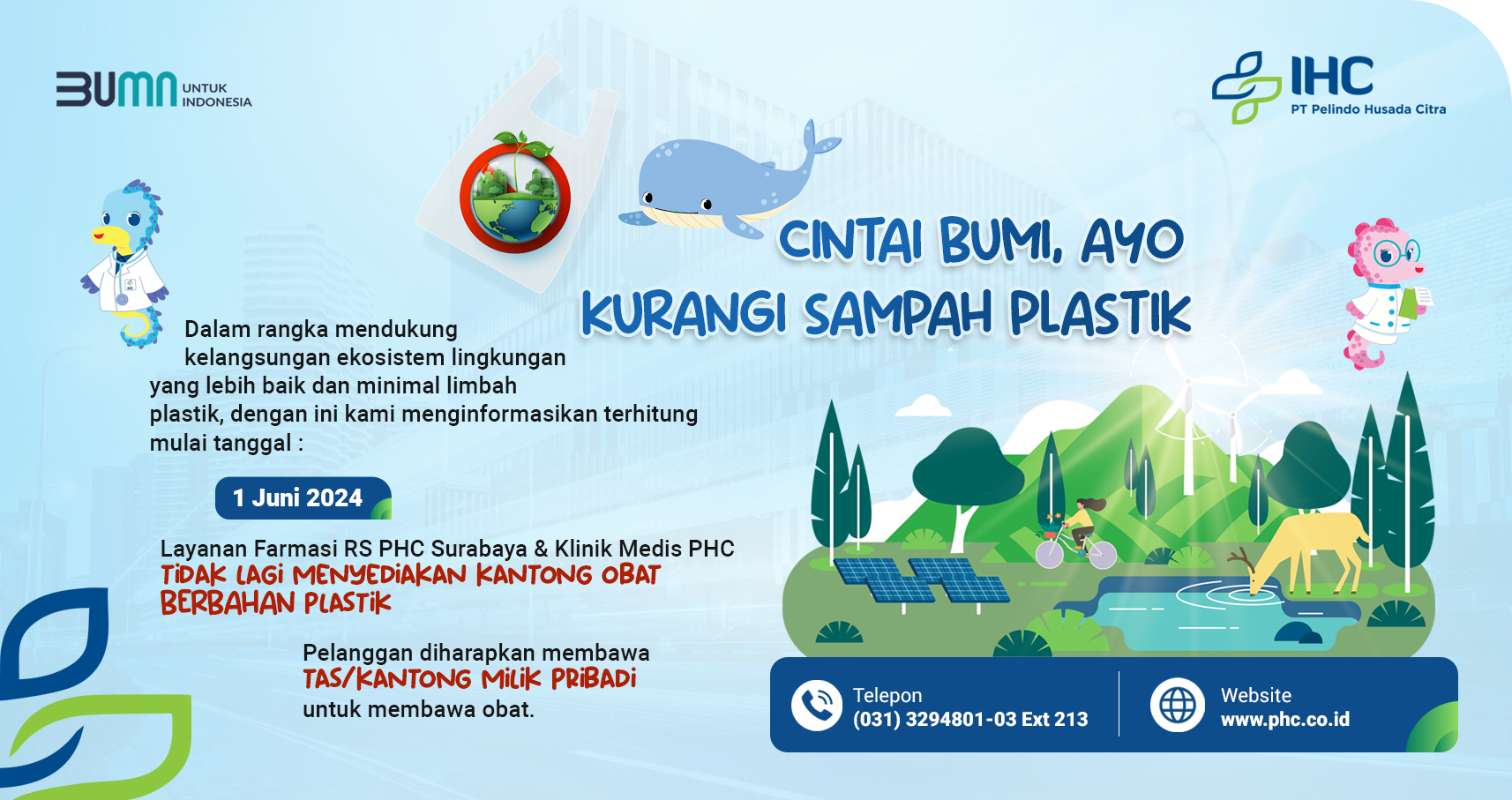 Cintai Bumi, RS PHC dan Klinik Medis PHC Ajak Tekan Penggunaan Plastik